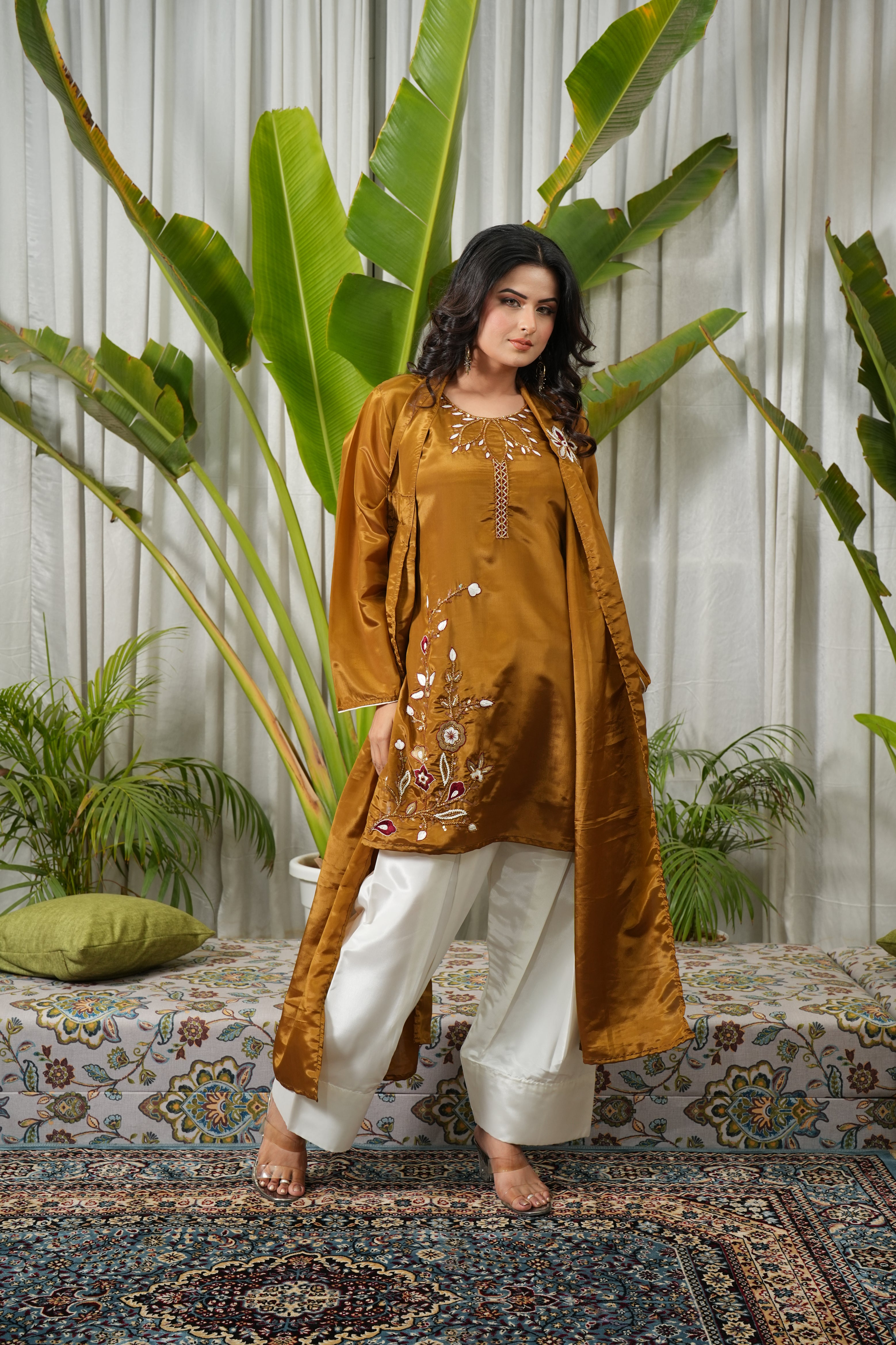 mustard  kurta for women by nj sons