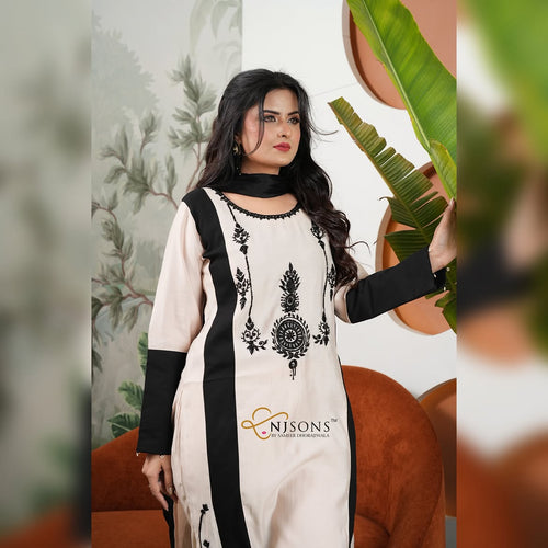 beige and black color kurta for women